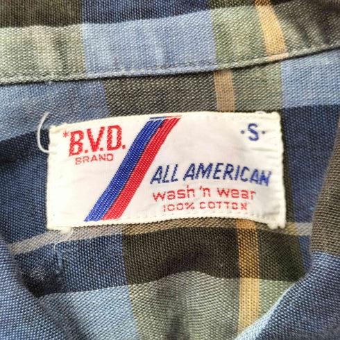 B.V.D. 50-60s チェック柄 半袖 ポケットシャツ メンズ import:S