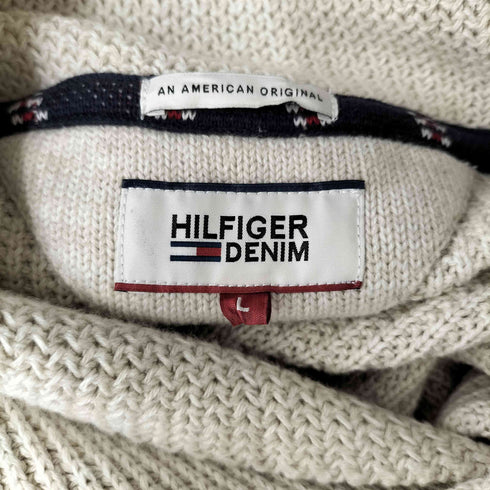 ヒルフィガーデニム HILFIGER DENIM 刺繍ロゴ ショールカラー 畦編み ニット メンズ L