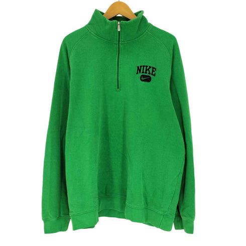 ナイキ NIKE 00S グレー三角タグ スウッシュロゴ刺繍 モックネック ハーフジップ ラグラン L/S スウェット メンズ JPN:XL