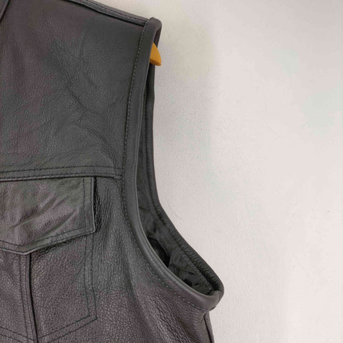 NAME OF QUALITY PRODUCTS ダブルポケット 比翼 レザー ベスト メンズ DE:48