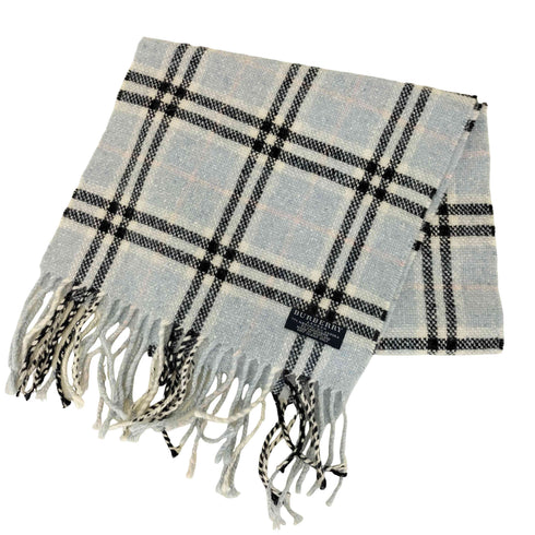 バーバリーロンドン BURBERRY LONDON メリノ アンゴラ カシミヤ チェック ニット フリンジ マフラー レディース