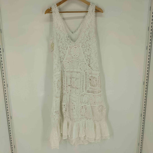 ザラ ZARA Vネックコントラストクロシェニットレースミディドレス レディース import:S