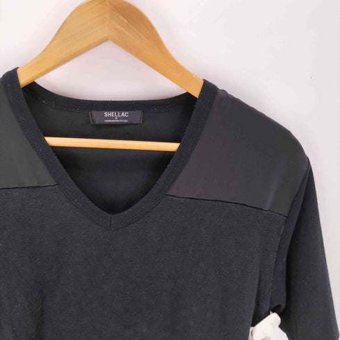 シェラック SHELLAC 異素材切替 Vネック 半袖Tシャツ Y2K グランジ メンズ M