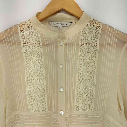 ローラアシュレイ LAURA ASHLEY エンブロイダリーレース プリーツ 切替 シアー 長袖ブラウス レディース 11