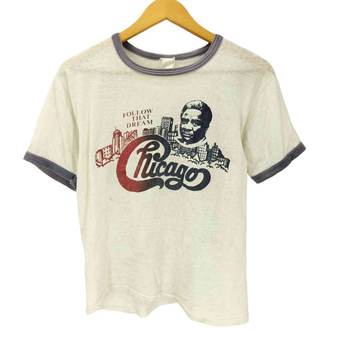 80-90S レーヨン混 プリント S/S リンガー Tシャツ メンズ
