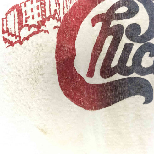 80-90S レーヨン混 プリント S/S リンガー Tシャツ メンズ