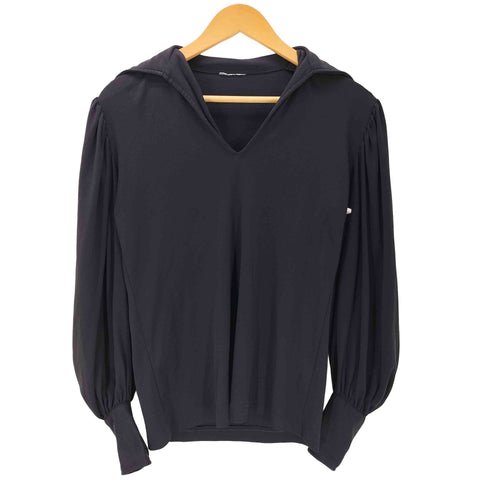 60-70S UNION MADE USA製 ポリエステル L/S スキッパー ドレス シャツ ブラック レディース