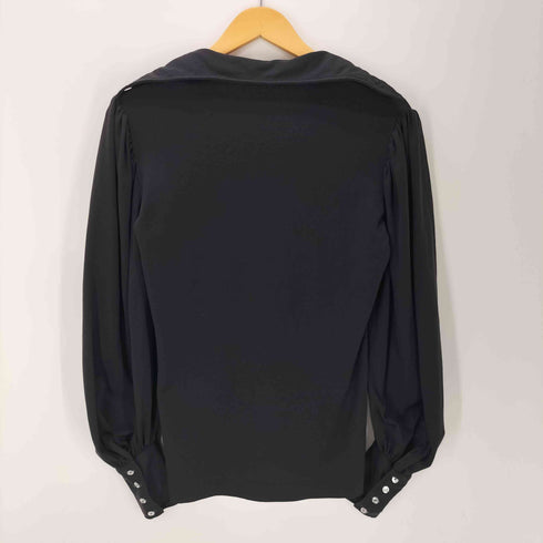 60-70S UNION MADE USA製 ポリエステル L/S スキッパー ドレス シャツ ブラック レディース