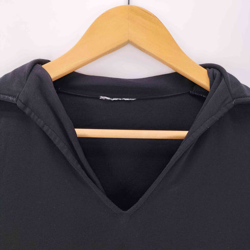 60-70S UNION MADE USA製 ポリエステル L/S スキッパー ドレス シャツ ブラック レディース