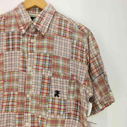 ステューシー Stussy 90s 紺タグ インド製 刺繍 パッチワーク ボタンダウン半袖シャツ メンズ import:S