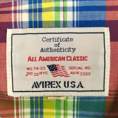 アヴィレックス AVIREX マドラスチェック ウエスタンシャツ メンズ JPN:XL