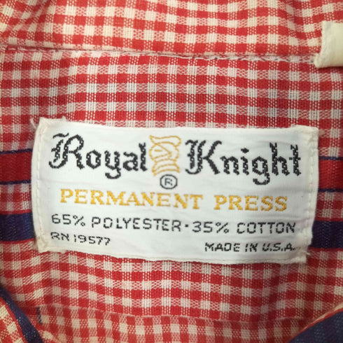 ロイヤルナイト Royal Knight 70s USA製 ポリコットン 襟芯 ギンガムチェック 長袖 シャツ メンズ L