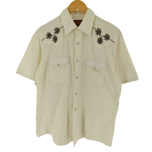 STIR-UPS 70s USA製 襟芯 刺繍デザイン 半袖 ウエスタンシャツ メンズ L
