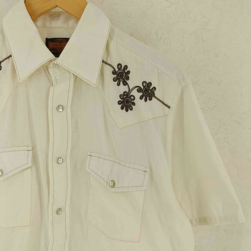 STIR-UPS 70s USA製 襟芯 刺繍デザイン 半袖 ウエスタンシャツ メンズ L