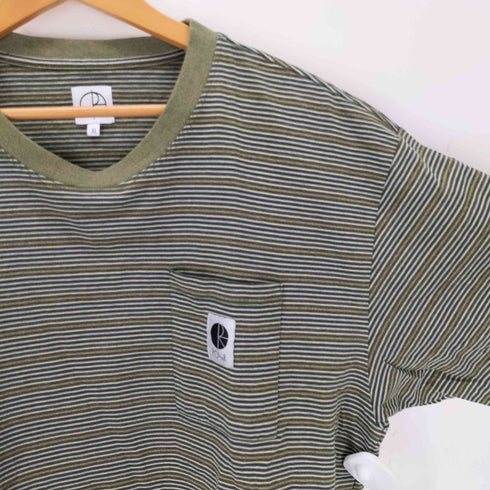 ポーラースケートカンパニー POLAR SKATE CO. 刺繍ロゴ マルチボーダー S/S 半袖 Tシャツ メンズ XL