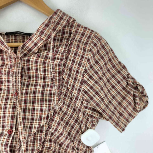 ダブルクローゼット w closet サイドシャーリング チェック 半袖 フーディ レディース