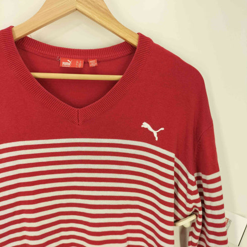 プーマ PUMA ロゴ 刺繍 Vネック ボーダー ニット メンズ import:M
