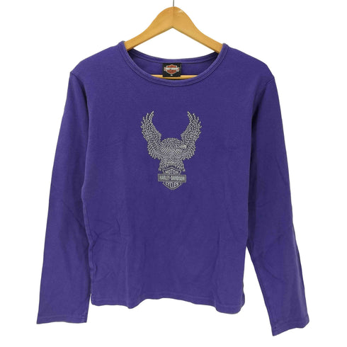 ハーレーダビッドソン HARLEY-DAVIDSON 00S OLD USA製 鷹 ホーク ラメ プリント L/S カットソー Tシャツ Y2K 2004 メンズ import:XL