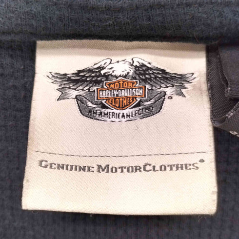 ハーレーダビッドソン HARLEY-DAVIDSON 00S OLD モーターサイクル ロゴ プリント ワッフル サーマル ヘンリーネック フーディー カットソー Y2K メンズ import:L