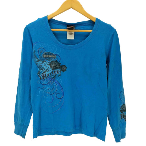 ハーレーダビッドソン HARLEY-DAVIDSON USA製 バラ ローズ 両面 プリント L/S カットソー Y2K レディース import:M