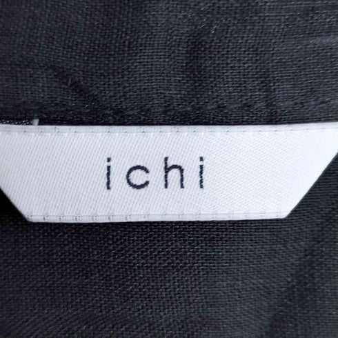 イチ ICHI リネン100% バンドカラー ノースリーブ シアー シャツワンピース レディース