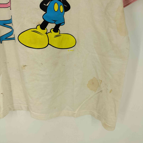 90S USA製 テーマパーク キャラクター プリント S/S リンガー Tシャツ 黄足 メンズ import:XL
