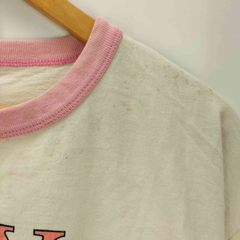 90S USA製 テーマパーク キャラクター プリント S/S リンガー Tシャツ 黄足 メンズ import:XL