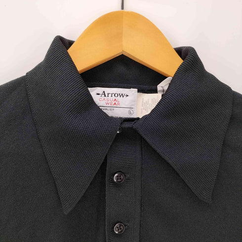 アロー ARROW 60-70S USA製 デカ襟 S/S ブラック ニット ポロ メンズ import:L