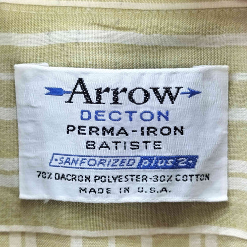 アロー ARROW 80S USA製 S/S ストライプ シャツ 襟芯 メンズ