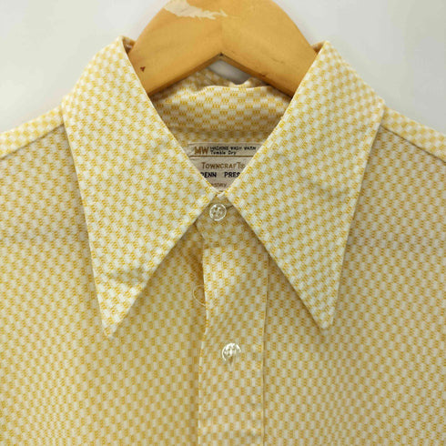 ペニーズタウンクラフト PENNEYS TOWNCRAFT 70S デカ襟 チェッカード S/S シャツ 襟芯 メンズ