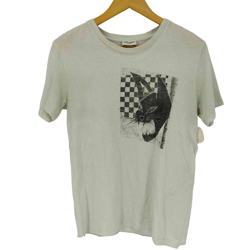 サンローランパリ SAINT LAURENT PARIS USED加工 猫 キャット プリント Tシャツ メンズ import:XS