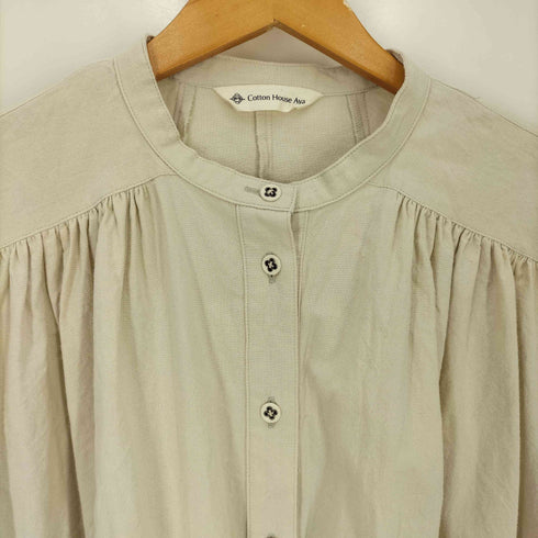コットンハウスアヤ Cotton House Aya バンドカラー ギャザー 長袖 ブラウス レディース JPN:M