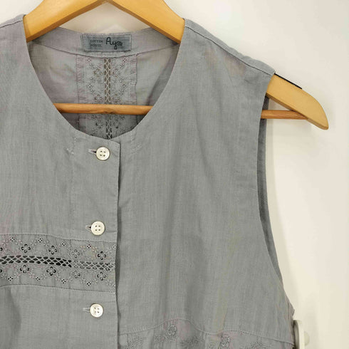 コットンハウスアヤ Cotton House Aya 花刺繍 レース切替 リネン混 ベスト レディース
