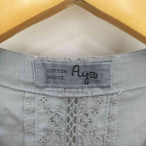 コットンハウスアヤ Cotton House Aya 花刺繍 レース切替 リネン混 ベスト レディース