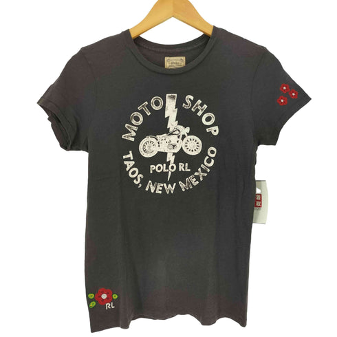 ポロラルフローレン POLO RALPH LAUREN MOTO SHOP 袖裾シングル バイクプリント 花刺繍 クルーネックTシャツ レディース import:XS