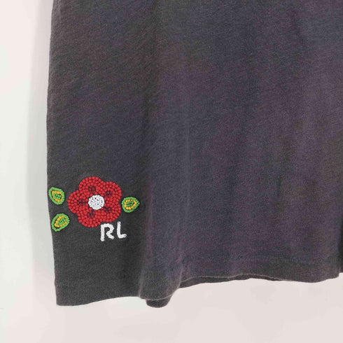 ポロラルフローレン POLO RALPH LAUREN MOTO SHOP 袖裾シングル バイクプリント 花刺繍 クルーネックTシャツ レディース import:XS