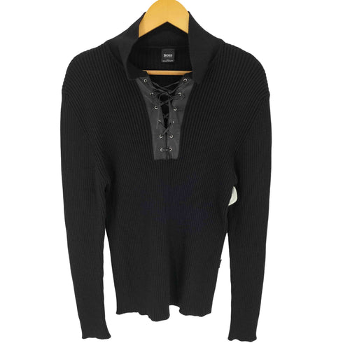 ボスヒューゴボス BOSS HUGO BOSS レースアップ ロングスリーブ ニットポロ メンズ