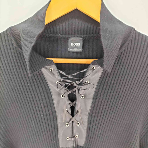 ボスヒューゴボス BOSS HUGO BOSS レースアップ ロングスリーブ ニットポロ メンズ
