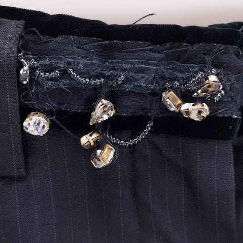 プラダ PRADA MADE IN ITALY ビジュー装飾 ストライプスラックス レディース 38