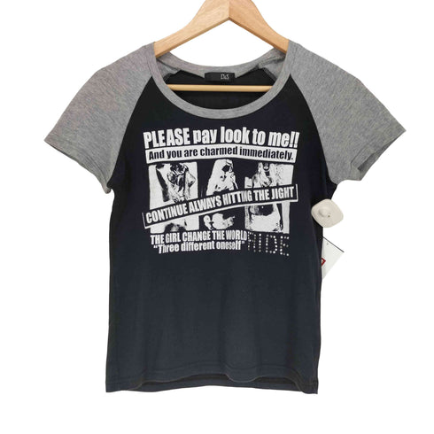 D&S Y2K クルーネック 両面プリントデザイン ラインストーン Tシャツ レディース JPN:M