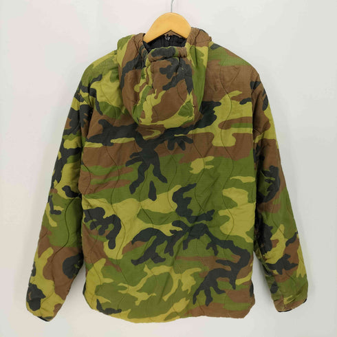 ワイルドシングス WILD THINGS 90S USA製 紙タグ PRIMALOFT プリマロフト ウッドランドカモ リップストップ リバーシブル キルティング フーデット ジャケット メンズ import:M