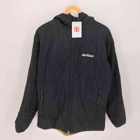 ワイルドシングス WILD THINGS 90S USA製 紙タグ PRIMALOFT プリマロフト ウッドランドカモ リップストップ リバーシブル キルティング フーデット ジャケット メンズ import:M