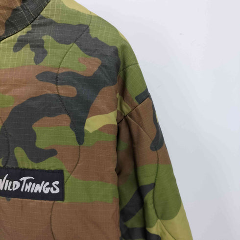 ワイルドシングス WILD THINGS 90S USA製 紙タグ PRIMALOFT プリマロフト ウッドランドカモ リップストップ リバーシブル キルティング フーデット ジャケット メンズ import:M