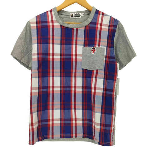 アベイシングエイプ A BATHING APE ユニオンジャック チェックドッキングクルーネック半袖Tシャツ メンズ JPN:S