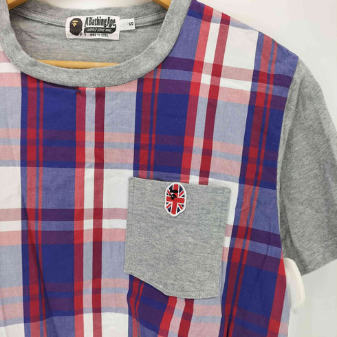 アベイシングエイプ A BATHING APE ユニオンジャック チェックドッキングクルーネック半袖Tシャツ メンズ JPN:S