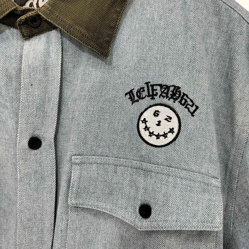 レフラー Leflah 刺繍デザイン 半袖 デニムワークシャツ メンズ JPN:XXL