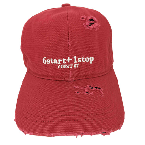 POINT 07 6start+1stop 刺繍 ダメージ加工 6パネルキャップ メンズ FREE