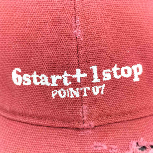 POINT 07 6start+1stop 刺繍 ダメージ加工 6パネルキャップ メンズ FREE