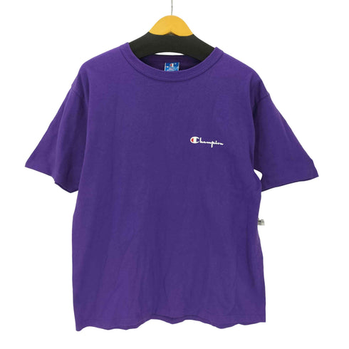 チャンピオン Champion 80-90S USA製 青刺繍タグ ロゴ プリント 袖 目あり Tシャツ 袖シングル メンズ import:L