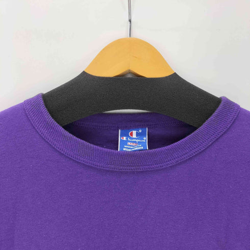 チャンピオン Champion 80-90S USA製 青刺繍タグ ロゴ プリント 袖 目あり Tシャツ 袖シングル メンズ import:L